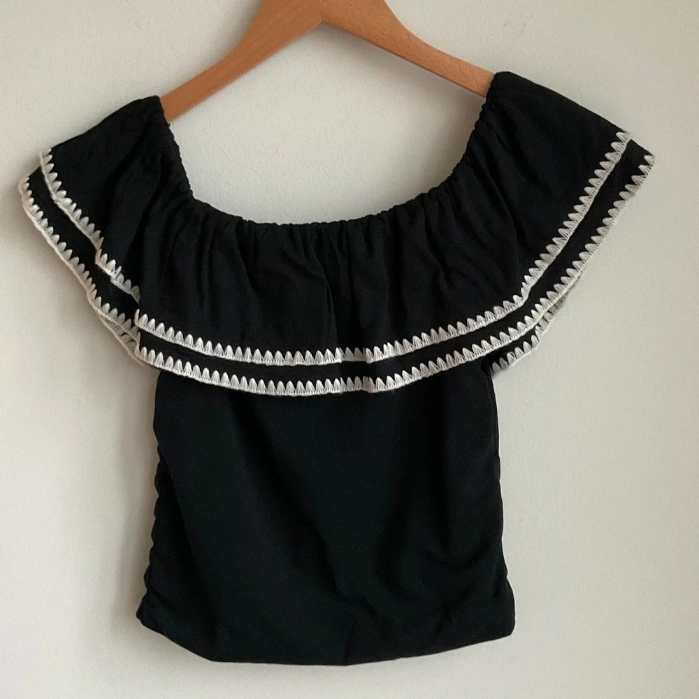J. Crew Black Off The Shoulder Ruffle Top - Various Size